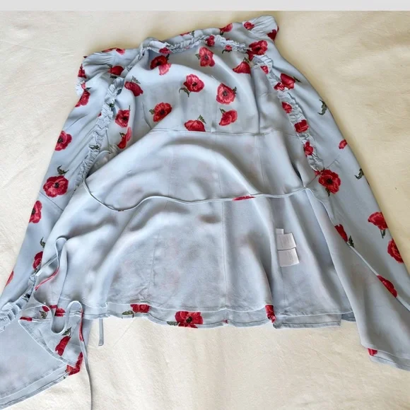 Reformation Garnet Wrap Floral Print Mini Dress Size: Large - Picture 9 of 9